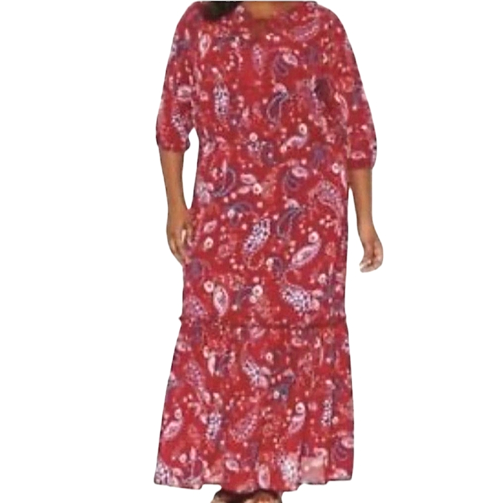 Boutique+ Flower Power Rose Wine Tiered Maxi Dress Sz 1x